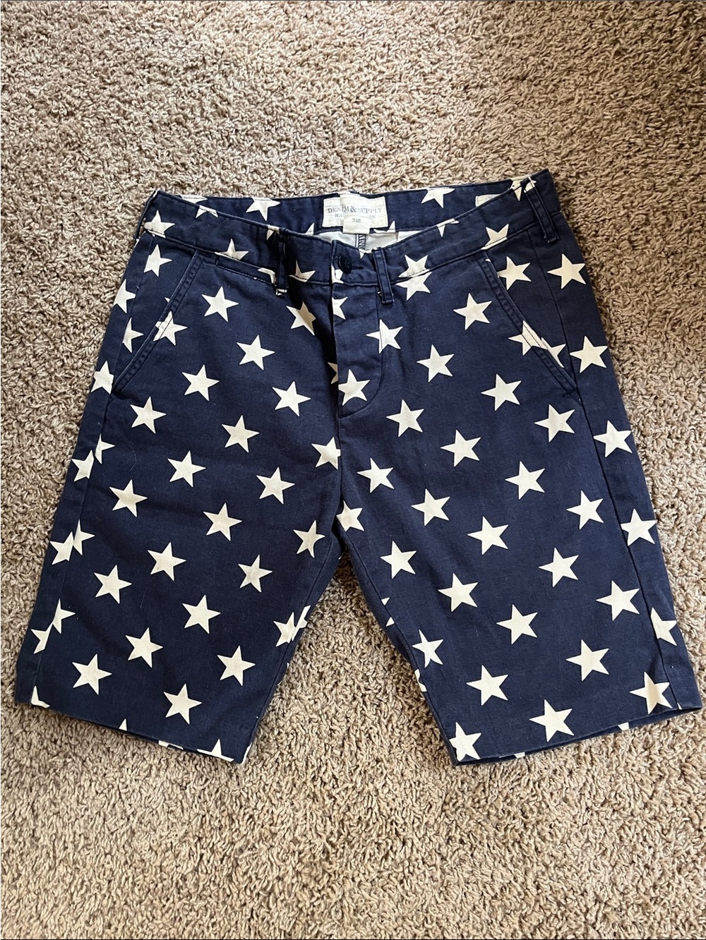 Denim & Supply Ralph Lauren Navy Blue & White Star Print Men’s Shorts